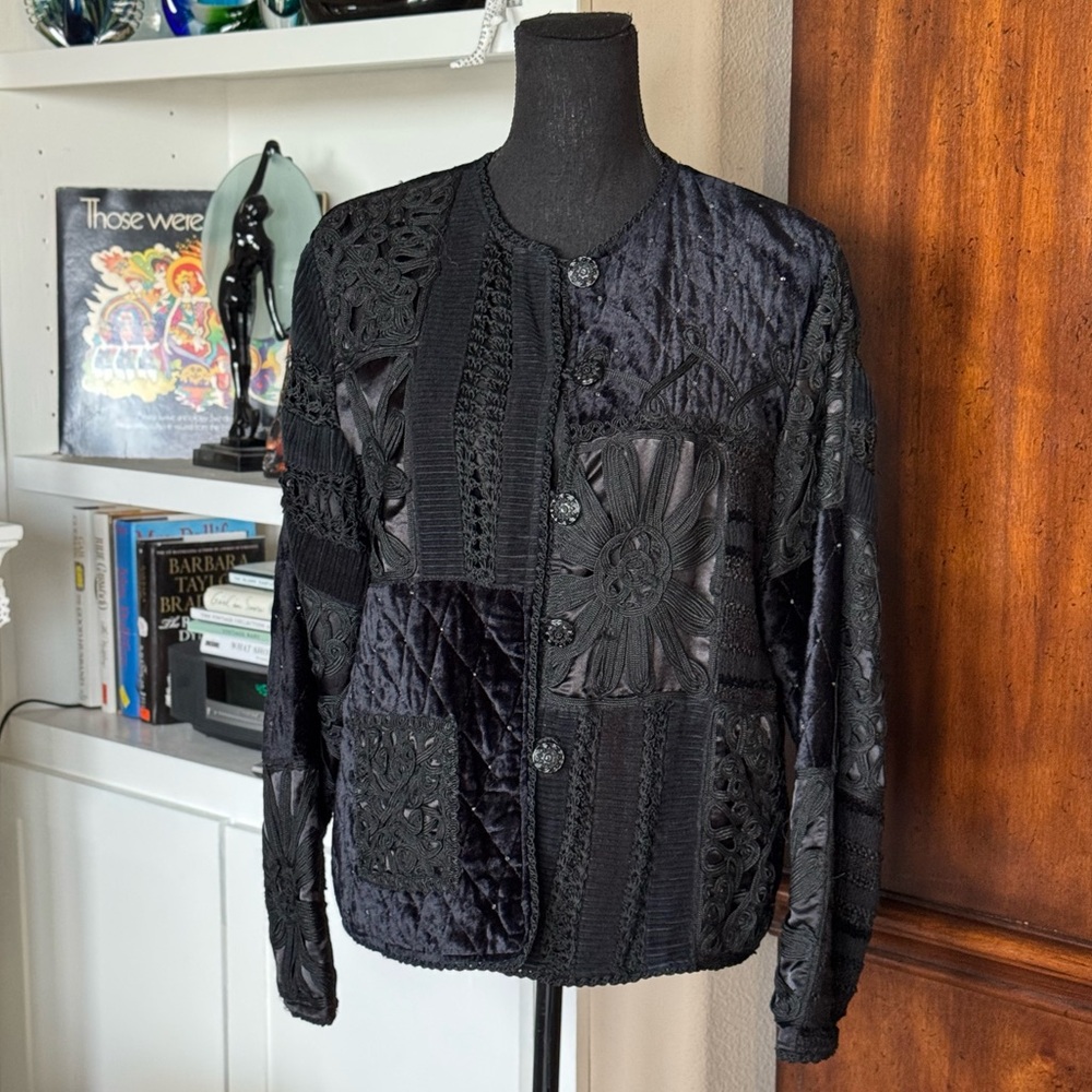 Coldwater Creek Black Patchwork Textured Blazer